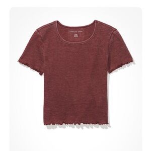 American Eagle Burgundy AE Waffle Baby Tee Large